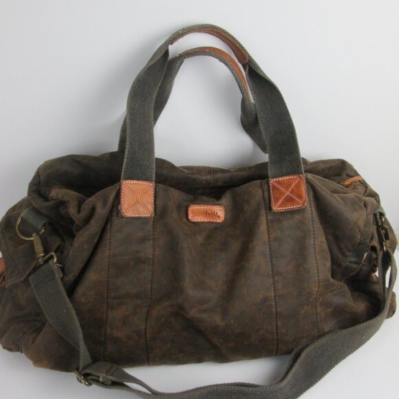 BED STU Vick Canvas Weekender Duffle Shoulder Bag Brown Distressed 20" x 13" - Picture 4 of 9